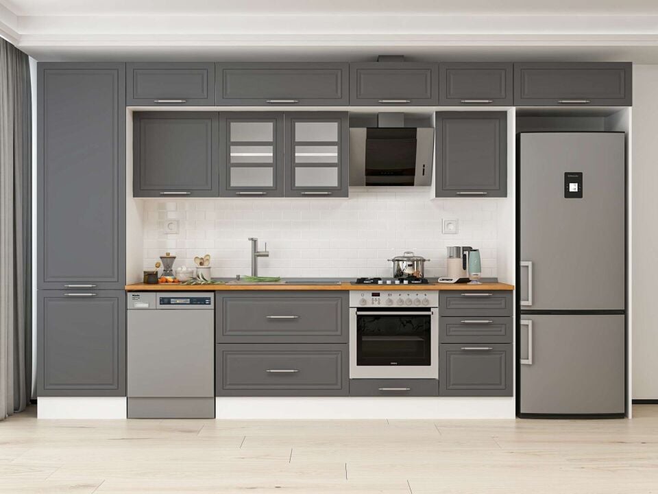 Alvinka 400X240 Cm Klasik Mebran Mutfak Dolabı Beyaz Beyaz Mbb-E90B60S50-3