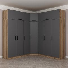 Minar Kale 7 Kapaklı 4 Ç Köşe Dolap + Yüklük Dore Antrasit