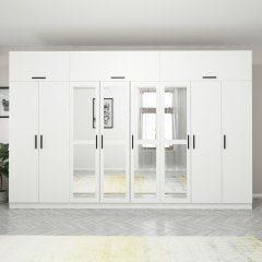 Minar Kale 8 Kapaklı 4 Aynalı 4 Çekmeceli Dolap Ve Yüklük Beyaz