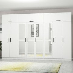 Minar Kale 8 Kapaklı 4 Aynalı 4 Çekmeceli Dolap Ve Yüklük Beyaz