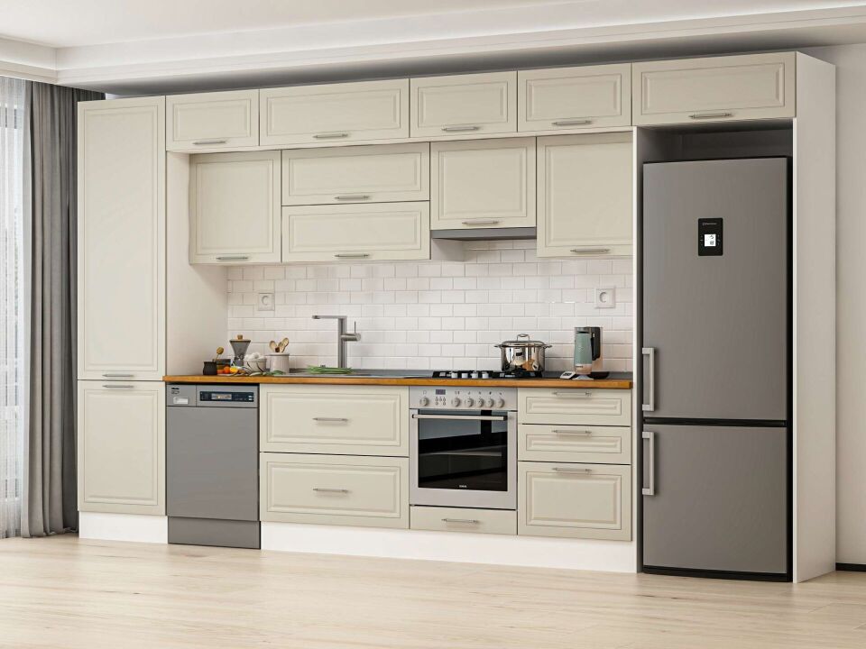 Alvinka 410X240 Cm Klasik Mebran Mutfak Dolabı Beyaz Beyaz Mbb-E90B60S60-1