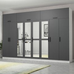 Minar Kale 8 Kapaklı 4 Aynalı 4 Ç Dolap Ve Yüklük Beyaz Antrasit