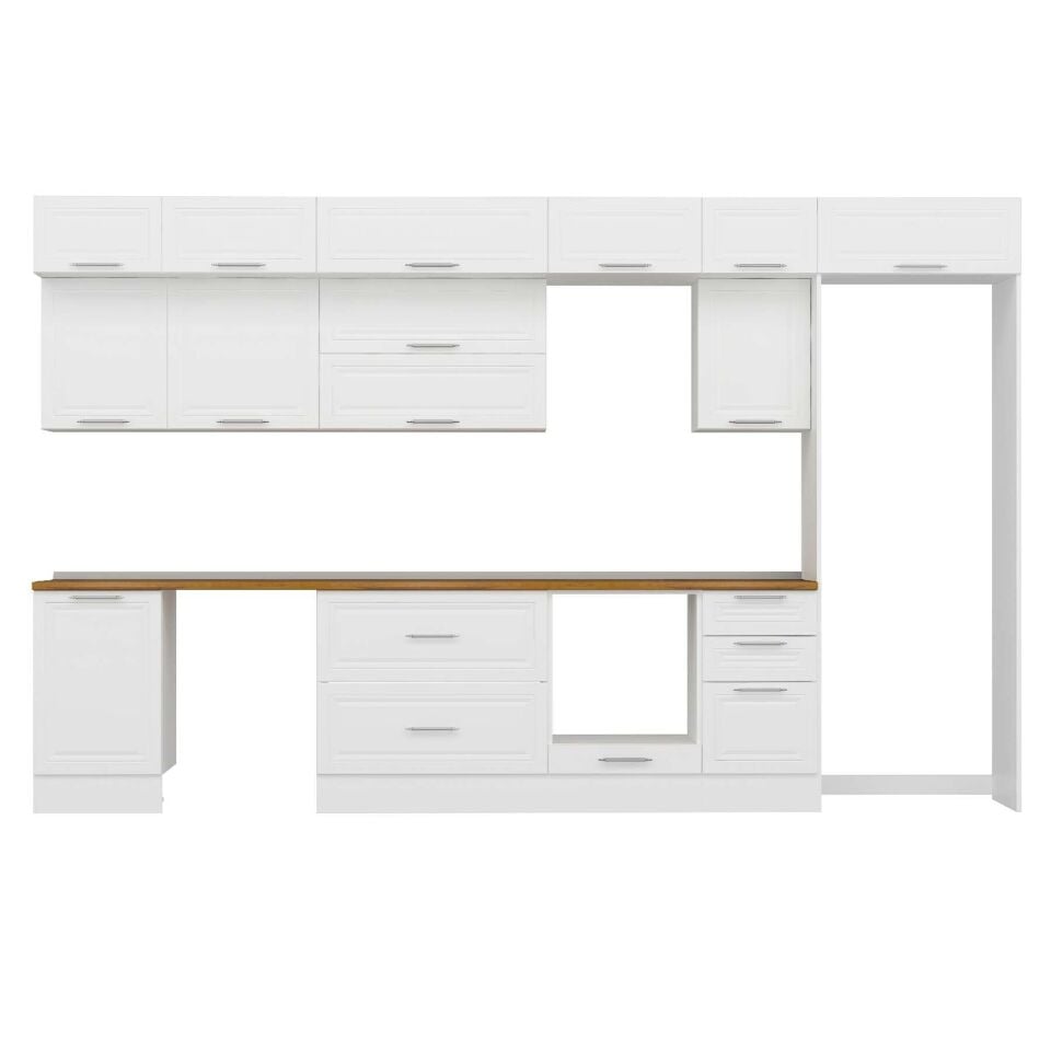 Alvinka 375X240 Cm Klasik Mebran Mutfak Dolabı Mb-E80S50S45-2 Mebran | Beyaz - Suntalam