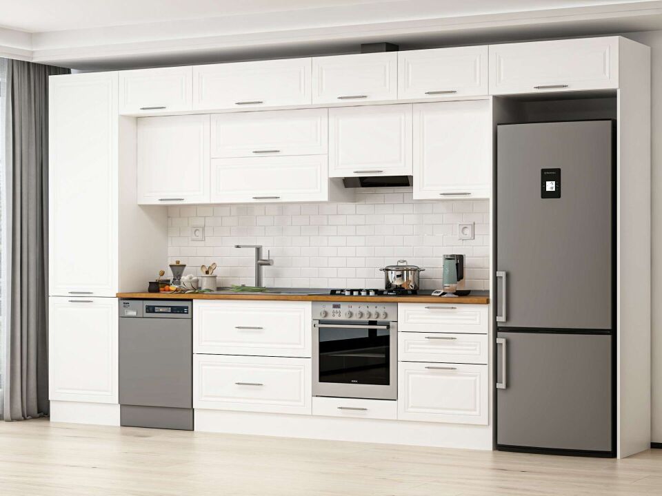 Alvinka 410X240 Cm Klasik Mebran Mutfak Dolabı Beyaz Beyaz Mbb-E90B60S60-2