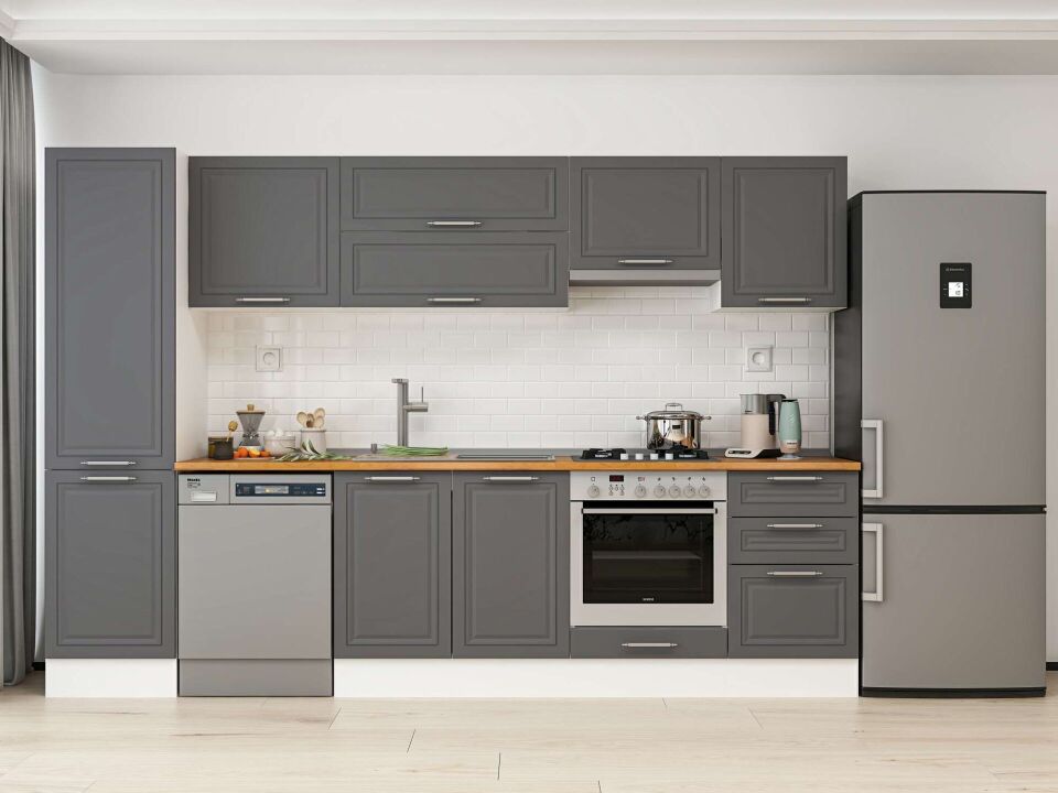 Alvinka 300X210 Cm Klasik Mebran Mutfak Dolabı Mb-E80B50S50-1 Mebran | Antrasit - Mdf
