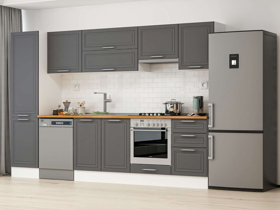 Alvinka 300X210 Cm Klasik Mebran Mutfak Dolabı Mb-E80B50S50-1 Mebran | Antrasit - Mdf