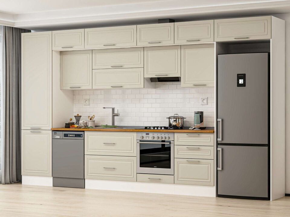 Alvinka 410X240 Cm Klasik Mebran Mutfak Dolabı Mbb-E90B60S60-2 Mebran | Beyaz - Mdf Gövde