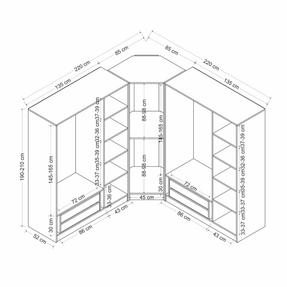 Minar Kale 7 Kapaklı 4 Ç Köşe Dolap Antrasit