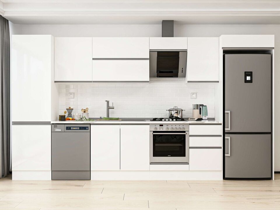 Alvinka 400X222 Cm High Gloss Mutfak Dolabı Mbb-E90B60S50-2 High Gloss | Beyaz - Mdf
