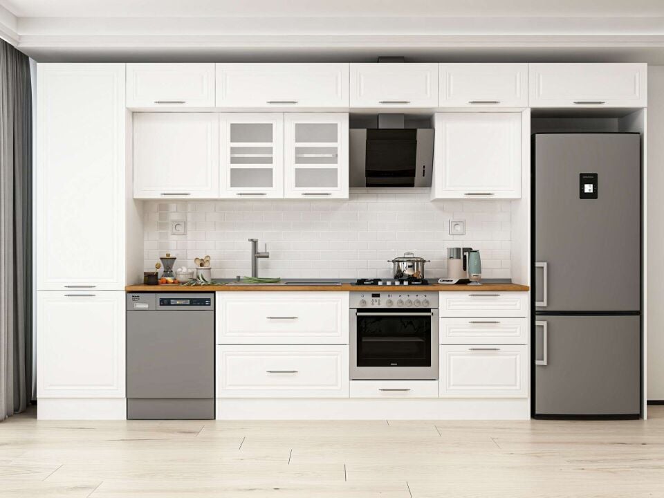 Alvinka 410X240 Cm Klasik Mebran Mutfak Dolabı Beyaz Beyaz Mbb-E90B60S60-3
