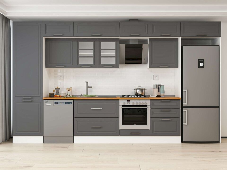 Alvinka 410X240 Cm Klasik Mebran Mutfak Dolabı Beyaz Beyaz Mbb-E90B60S60-3