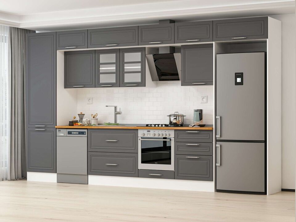 Alvinka 410X240 Cm Klasik Mebran Mutfak Dolabı Beyaz Beyaz Mbb-E90B60S60-3