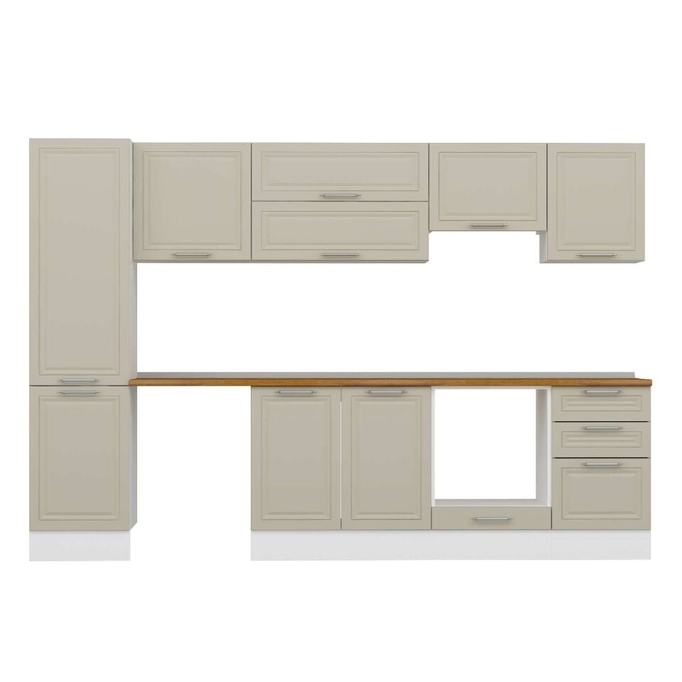 Alvinka 300X210 Cm Klasik Mebran Mutfak Dolabı Mb-E80B50S50-1 Mebran | Kumtaşı - Mdf