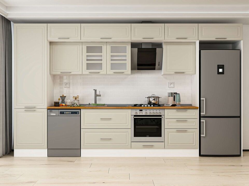 Alvinka 410X240 Cm Klasik Mebran Mutfak Dolabı Beyaz Beyaz Mbb-E90B60S60-3