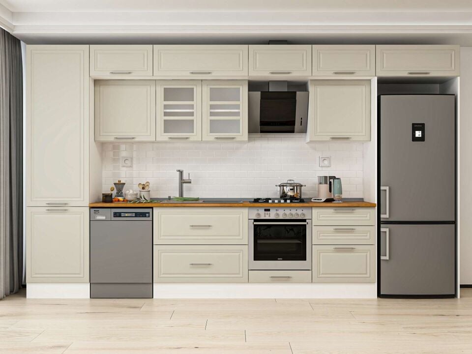 Alvinka 410X240 Cm Klasik Mebran Mutfak Dolabı Beyaz Beyaz Mbb-E90B60S60-3