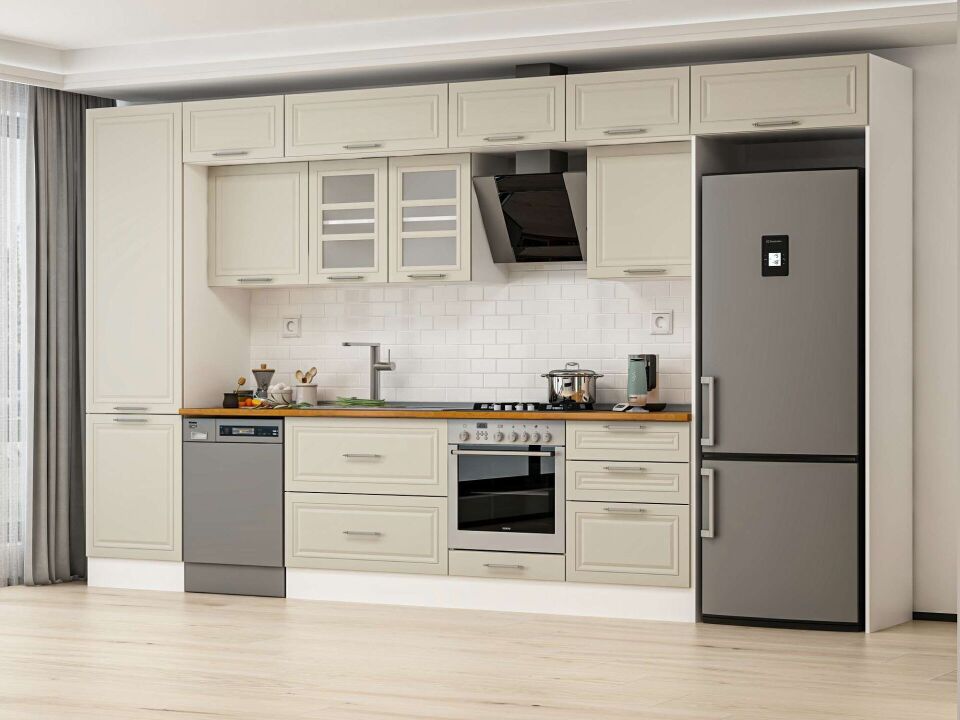 Alvinka 410X240 Cm Klasik Mebran Mutfak Dolabı Beyaz Beyaz Mbb-E90B60S60-3