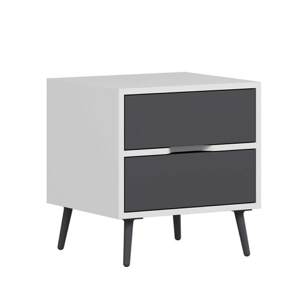 Elina Ayaklı 2 Çekmeceli Komodin - Beyaz/Antrasit