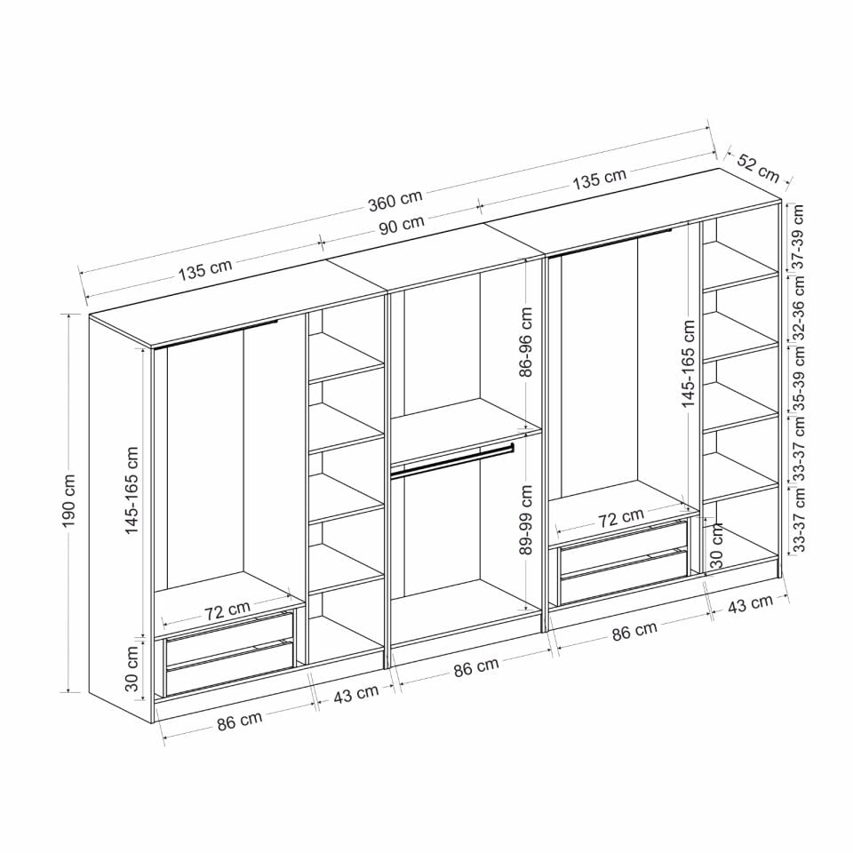 Minar Kale 8 Kapaklı 4 Çekmeceli Dolap Antrasit