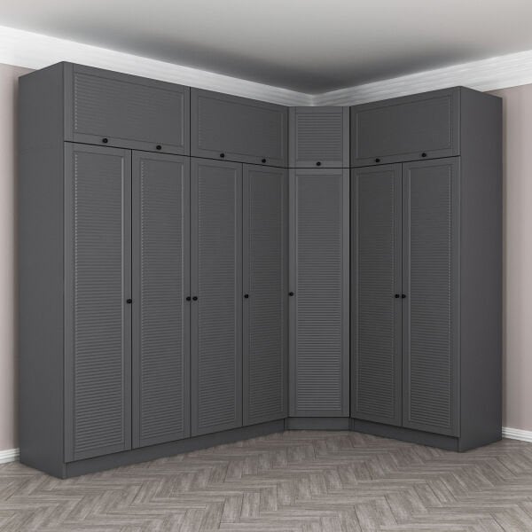 Kale 7 Kapaklı 2 Çekmeceli Köşe Dolap + Yüklük Antrasit Mebran Panjur