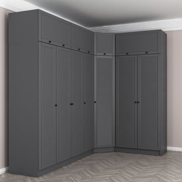 Kale 7 Kapaklı 2 Çekmeceli Köşe Dolap + Yüklük Antrasit Mebran Panjur