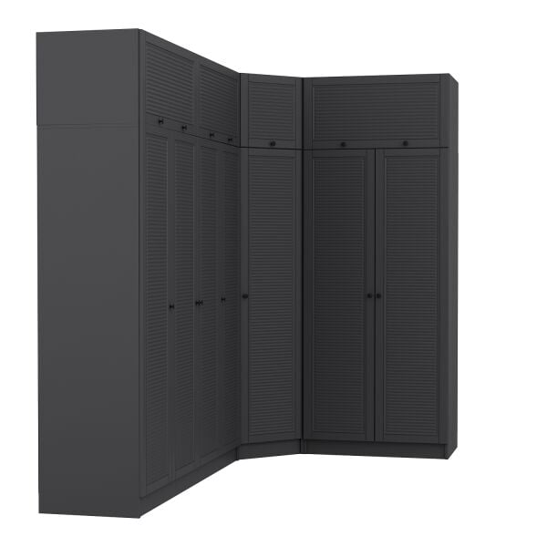 Kale 7 Kapaklı 2 Çekmeceli Köşe Dolap + Yüklük Antrasit Mebran Panjur