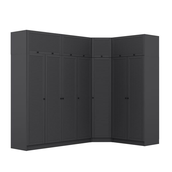 Kale 7 Kapaklı 2 Çekmeceli Köşe Dolap + Yüklük Antrasit Mebran Panjur