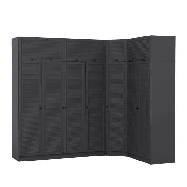 Kale 7 Kapaklı 2 Çekmeceli Köşe Dolap + Yüklük Antrasit Mebran Panjur