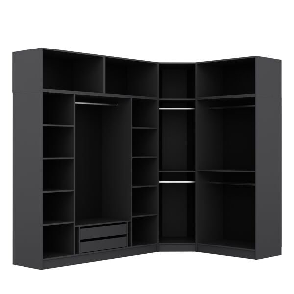 Kale 7 Kapaklı 2 Çekmeceli Köşe Dolap + Yüklük Antrasit Mebran Panjur