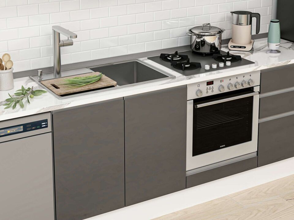Alvinka 320X210 Cm High Gloss Mutfak Dolabı M-E90S50S60-1 High Gloss | Antrasit - Suntalam