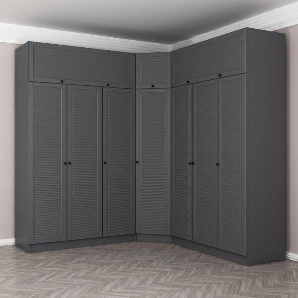 Kale 7 Kapaklı 4 Çekmeceli Köşe Dolap + Yüklük Antrasit Mebran Panjur