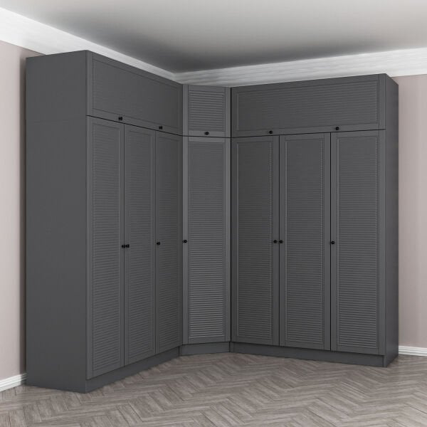 Kale 7 Kapaklı 4 Çekmeceli Köşe Dolap + Yüklük Antrasit Mebran Panjur