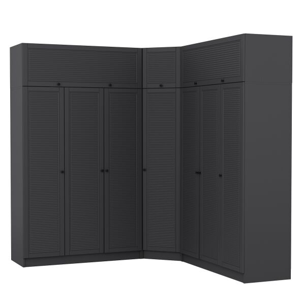 Kale 7 Kapaklı 4 Çekmeceli Köşe Dolap + Yüklük Antrasit Mebran Panjur