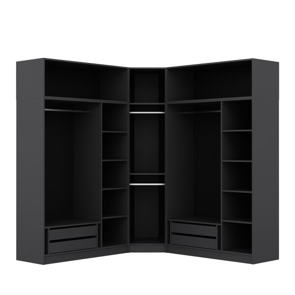 Kale 7 Kapaklı 4 Çekmeceli Köşe Dolap + Yüklük Antrasit Mebran Panjur