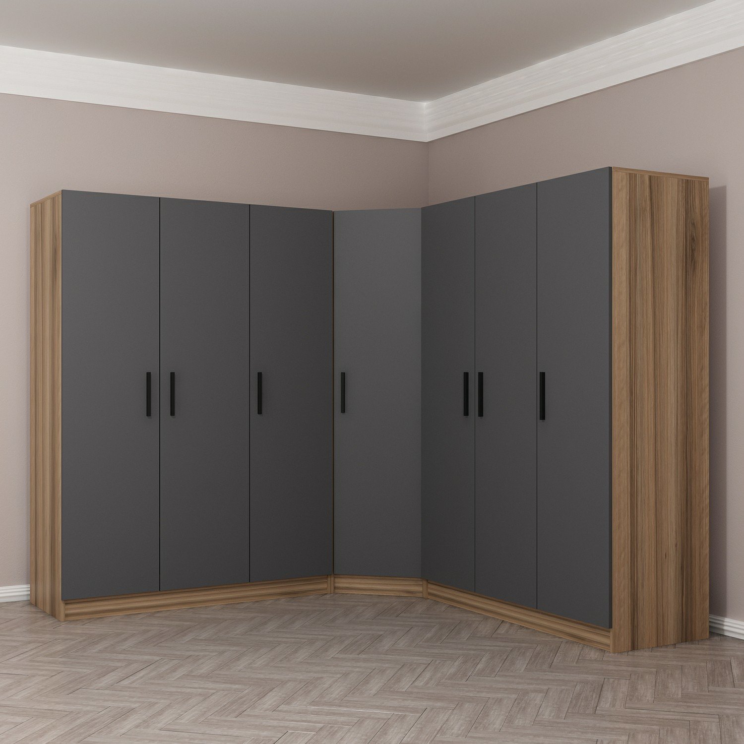 Minar Kale 7 Kapaklı 4 Ç Köşe Dolap Dore Antrasit 210CM