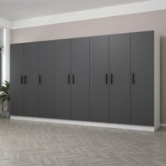 Minar Kale 8 Kapaklı 4 Çekmeceli Dolap Beyaz Antrasit