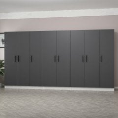 Minar Kale 8 Kapaklı 4 Çekmeceli Dolap Beyaz Antrasit