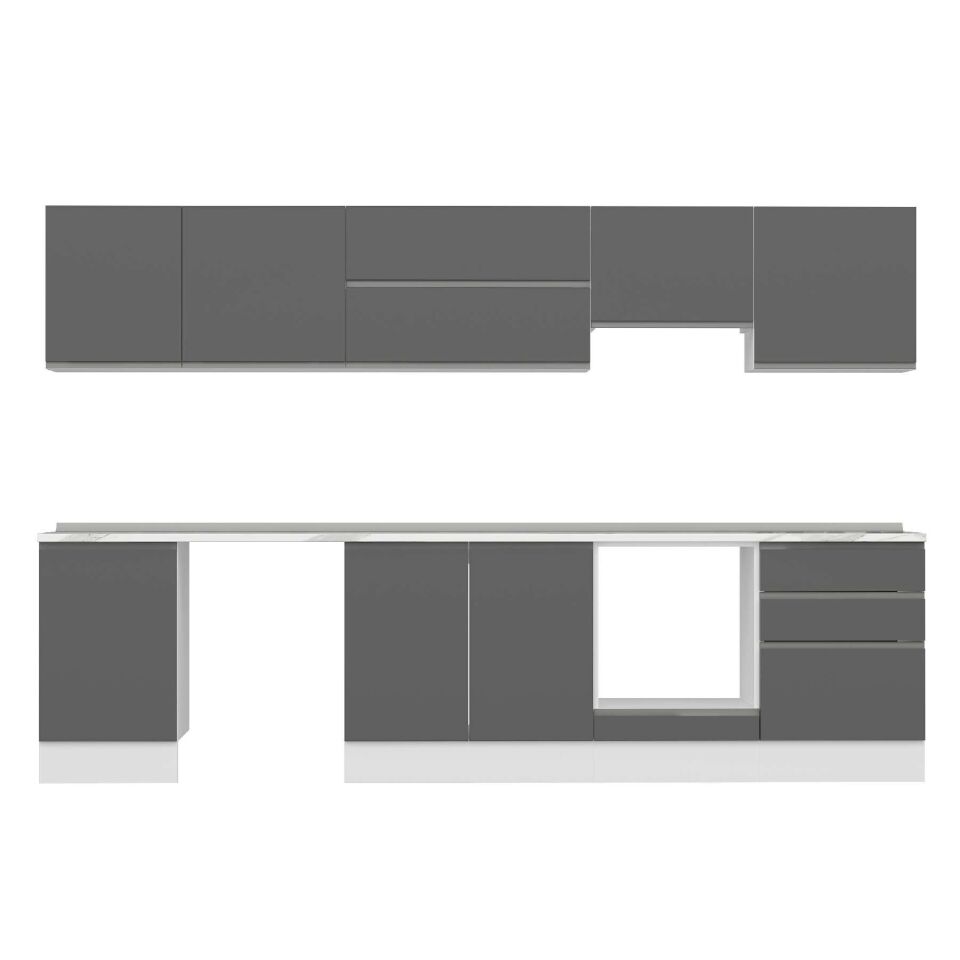 Alvinka 320X210 Cm High Gloss Mutfak Dolabı M-E90S50S60-1 High Gloss | Antrasit - Mdf