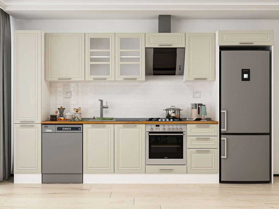 Alvinka 365X222 Cm Klasik Mebran Mutfak Dolabı Mbb-E80B40S45-3 Mebran | Kumtaşı - Mdf