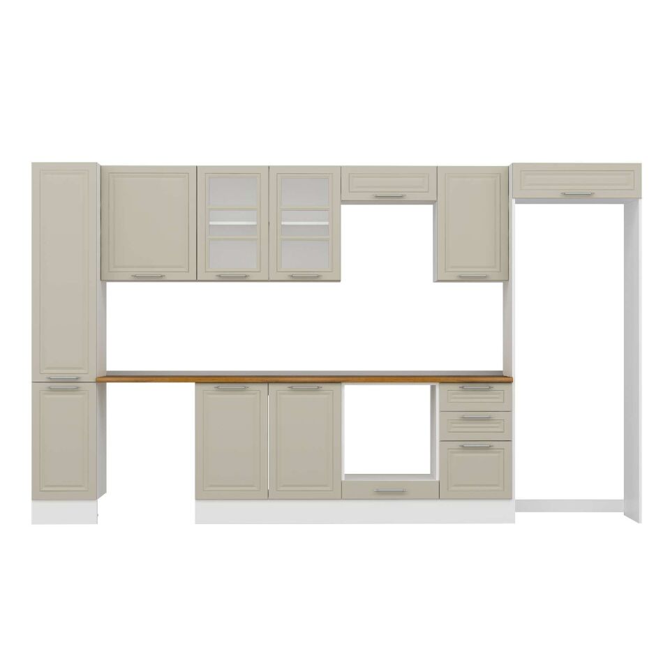 Alvinka 365X222 Cm Klasik Mebran Mutfak Dolabı Mbb-E80B40S45-3 Mebran | Kumtaşı - Mdf