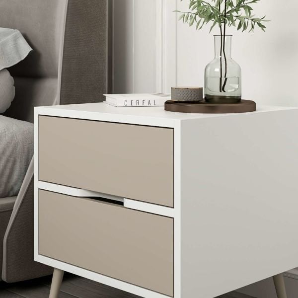 Elina Ayaklı 2 Çekmeceli Komodin - Beyaz/Kumtaşı