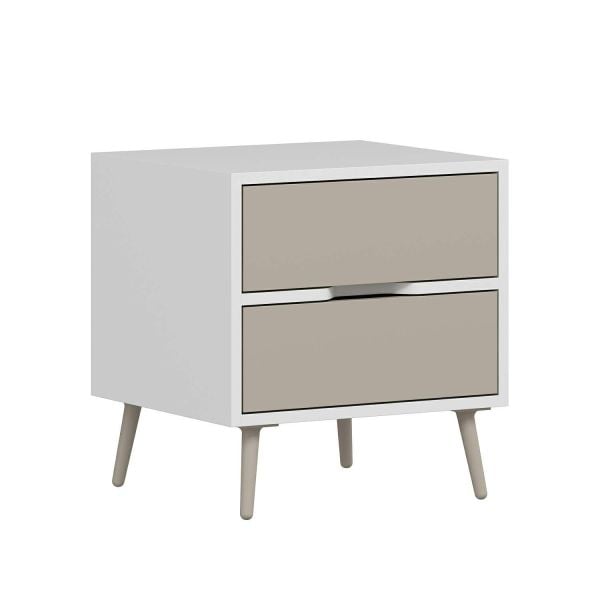 Elina Ayaklı 2 Çekmeceli Komodin - Beyaz/Kumtaşı