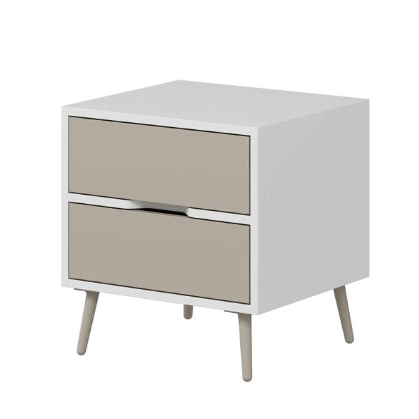 Elina Ayaklı 2 Çekmeceli Komodin - Beyaz/Kumtaşı