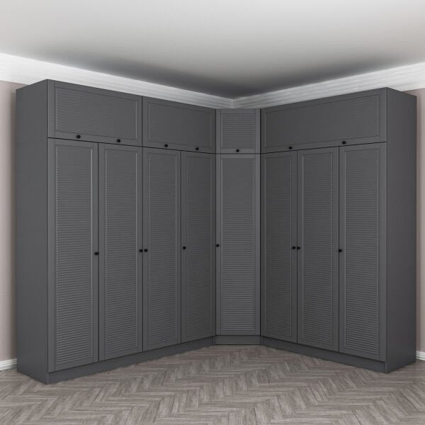 Kale 8 Kapaklı 4 Çekmeceli Köşe Dolap + Yüklük Antrasit Mebran Panjur 235CM