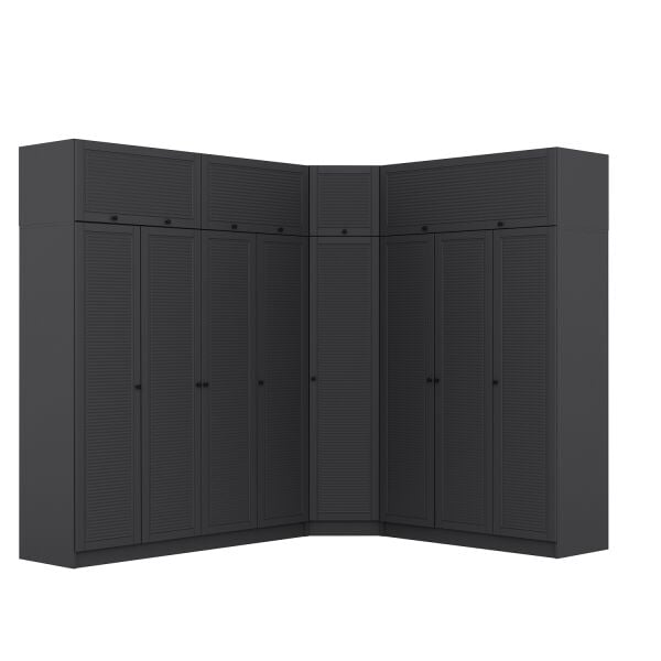 Kale 8 Kapaklı 4 Çekmeceli Köşe Dolap + Yüklük Antrasit Mebran Panjur 235CM