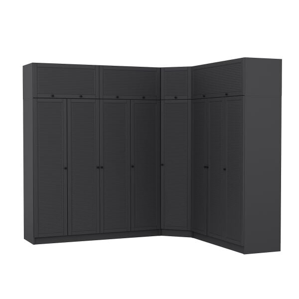 Kale 8 Kapaklı 4 Çekmeceli Köşe Dolap + Yüklük Antrasit Mebran Panjur 235CM