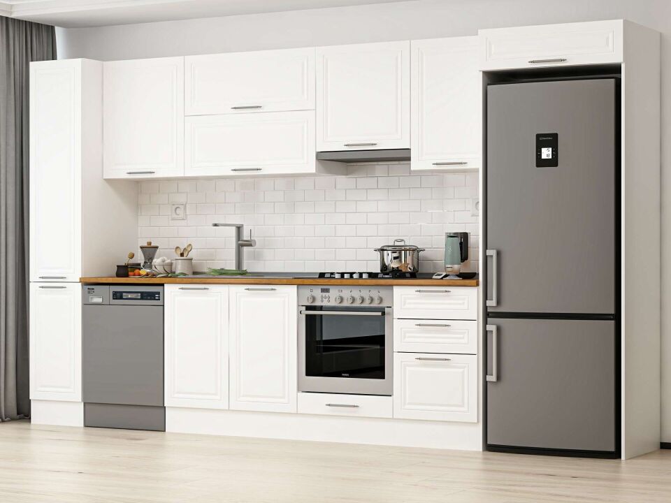 Alvinka 370X222 Cm Klasik Mebran Mutfak Dolabı Mbb-E80B40S50-1 Mebran | Beyaz - Suntalam