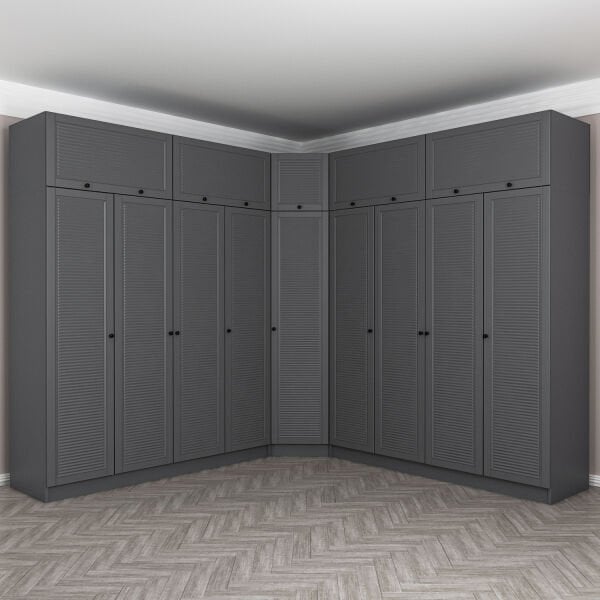 Kale 9 Kapaklı 4 Çekmeceli Köşe Dolap + Yüklük Antrasit Mebran Panjur