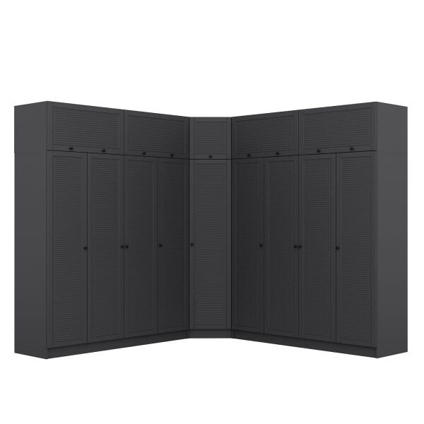 Kale 9 Kapaklı 4 Çekmeceli Köşe Dolap + Yüklük Antrasit Mebran Panjur