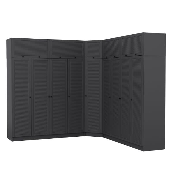 Kale 9 Kapaklı 4 Çekmeceli Köşe Dolap + Yüklük Antrasit Mebran Panjur