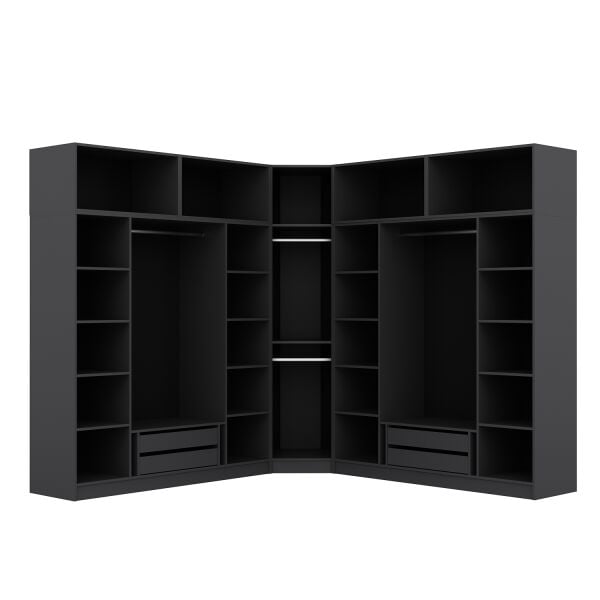 Kale 9 Kapaklı 4 Çekmeceli Köşe Dolap + Yüklük Antrasit Mebran Panjur